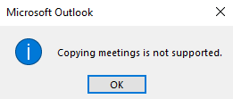 Copying meetings is not supported