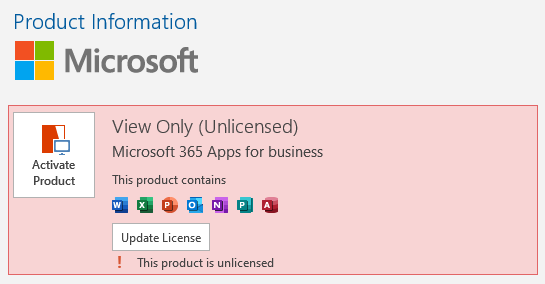 Microsoft Office - This product is unlicensed